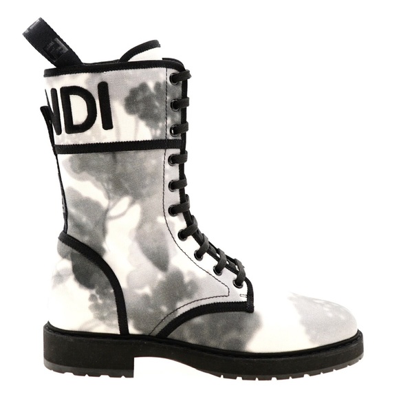 Fendi Shoes - Fendi Floral Biker Boots Printed Canvas Size 7.5 New